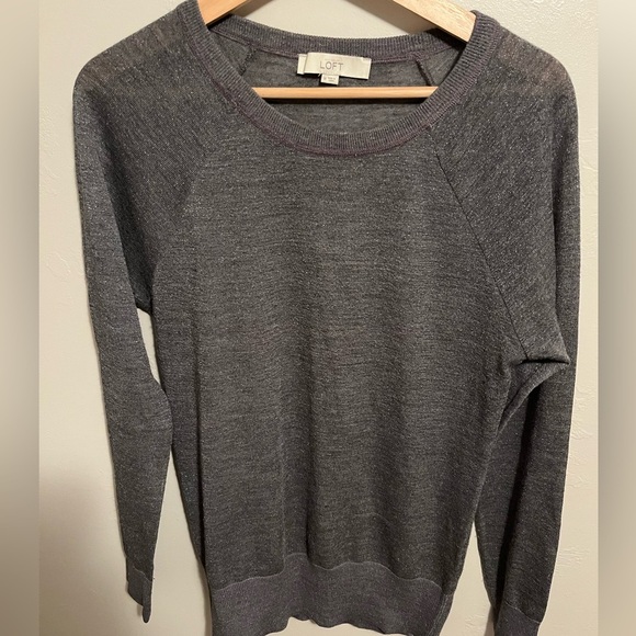 Loft Gray and Silver Round Neck Lightweight Sweater - Picture 2 of 9